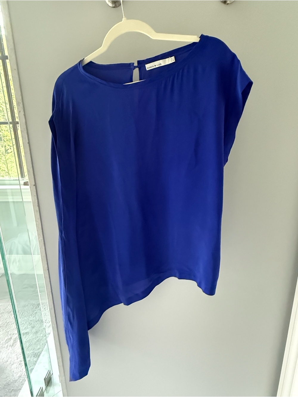Karen Millen Cobalt Blue Asymmetric Silk Blouse